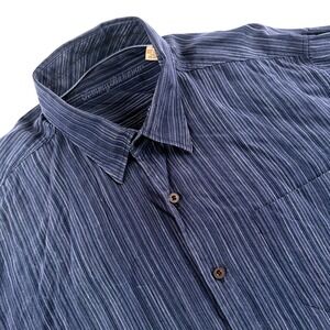 Tommy Bahama Mens XL Shirt Blue Striped Tencel Cotton Short Sleeve T33910